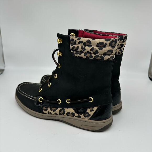 Sperry Hikerfish Leopard Print Black Leather High Top Boots Womens Size 7.5 - Picture 8 of 16